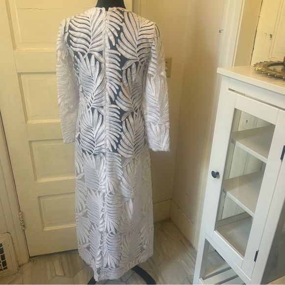 SEMSEM 100% Silk Embroidered White Leaf Pattern Maxi Dress Boho Resort Coastal - Picture 7 of 11